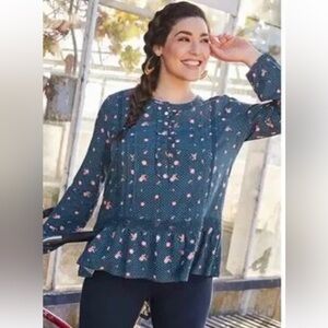Matilda Jane Teal Floral Peplum Blouse